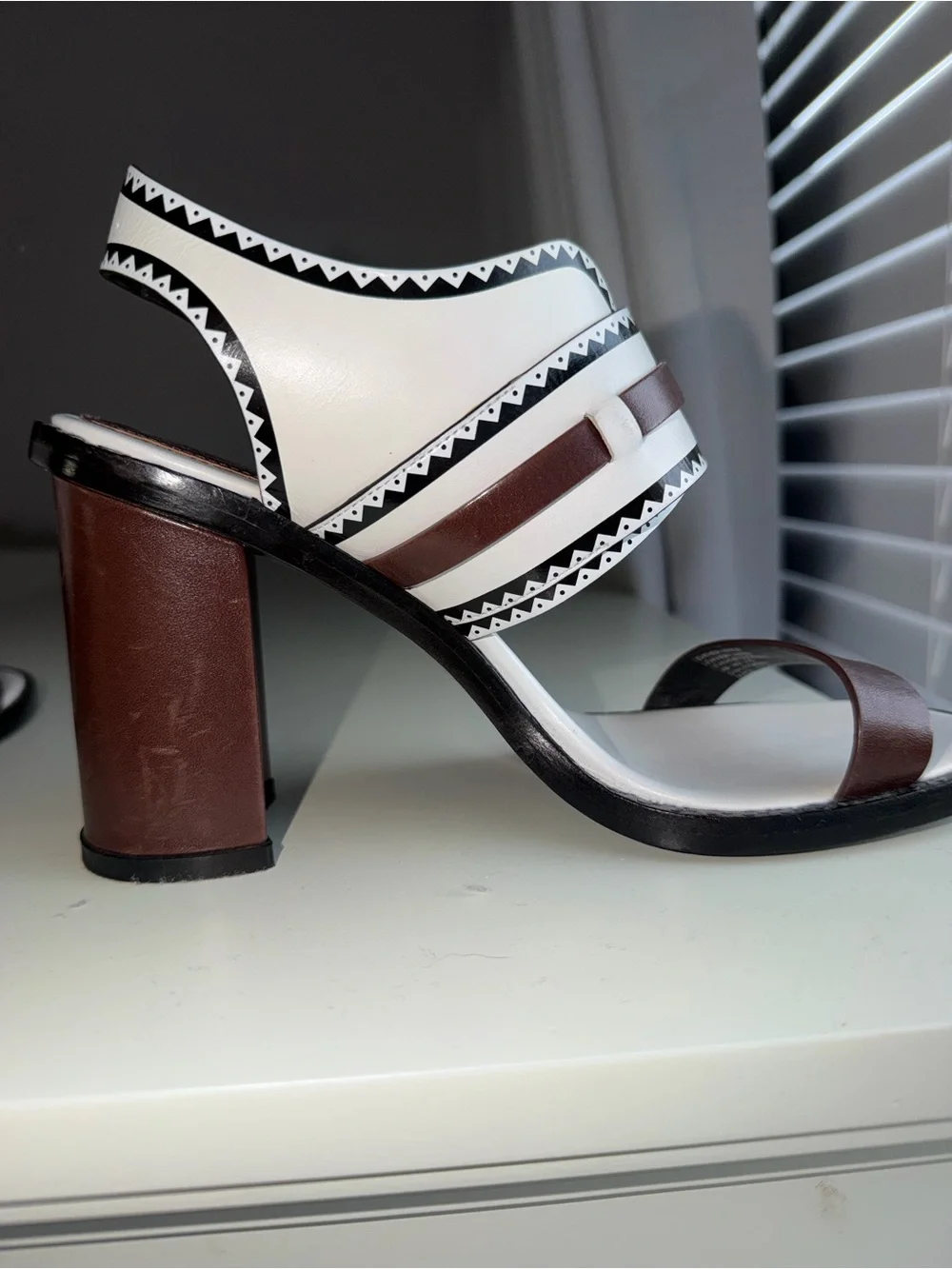 Tory Burch White and Brown Leather Buckle Sandals